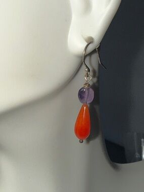 925 Amethyst and Orange Teardrop Dangle Earrings - Women Jewelry